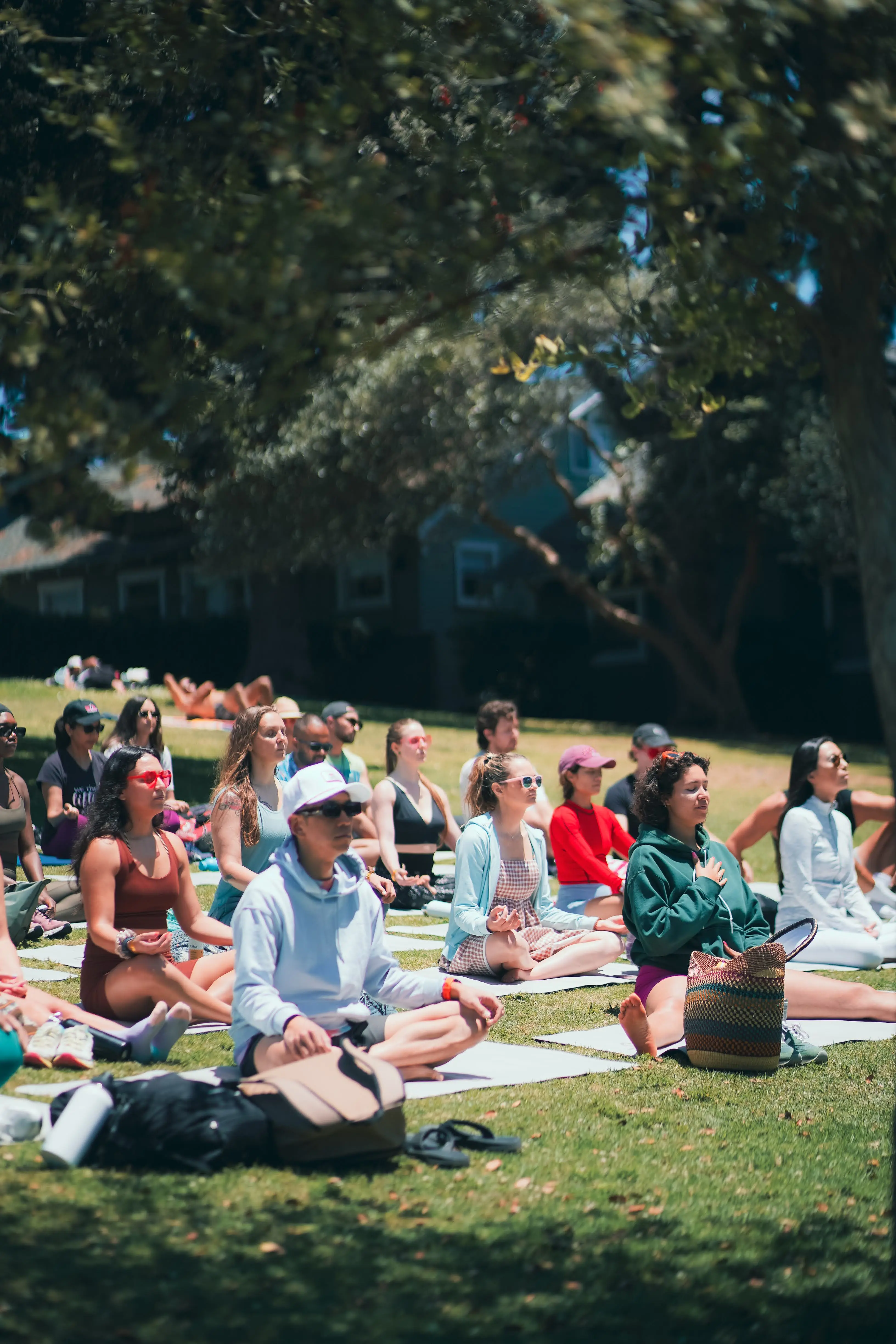 Group meditation session outdoors